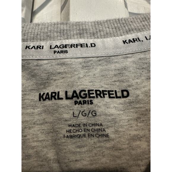 Karl Lagerfeld Paris Women’s Size Large Heather Gray Sweatshirt Pocket Preppy - Picture 5 of 9